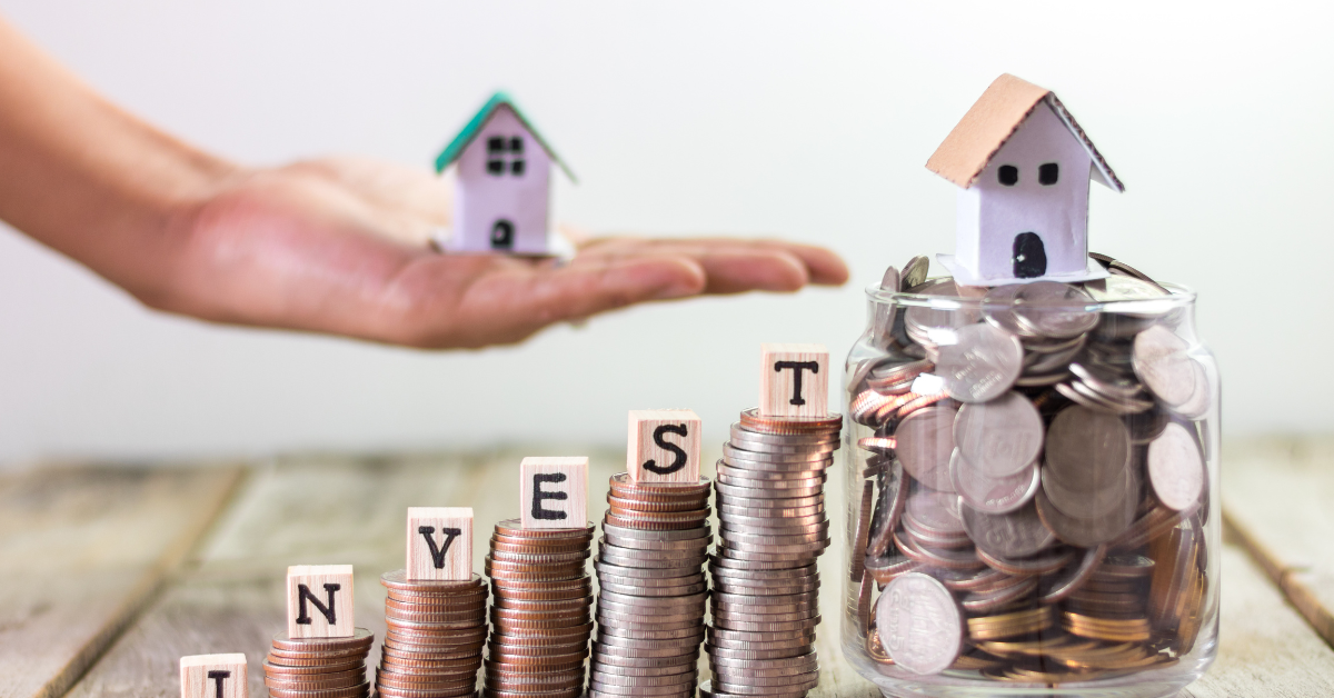 Property investment - image of a jar full of coin and a person holding a small dummy house