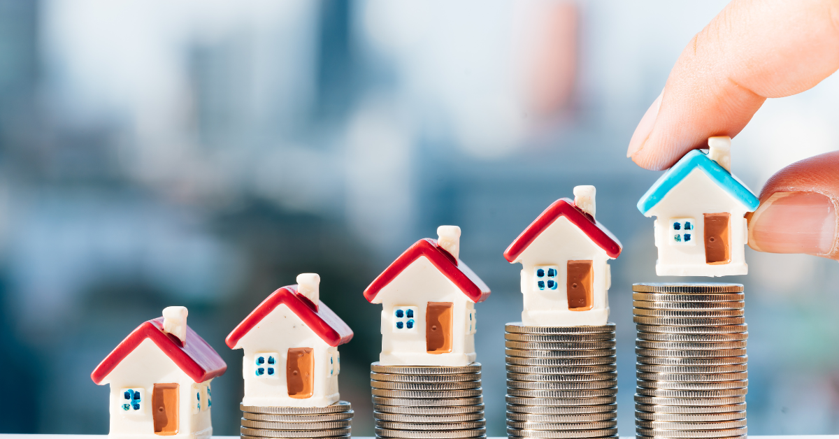 Invest in off market properties - dummy houses over increasing number of coin indicating growth in investment on property